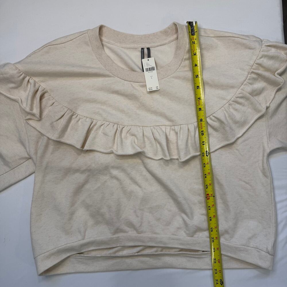 Anthropologie Ruffle Sweatshirt Large NWT High Low Oversized Comfy Coastal - Picture 11 of 11